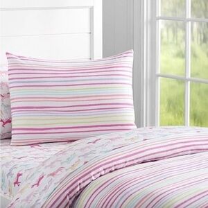 Pottery Barn Kids RAINBOW STRIPE Full/Queen Duvet & Standard Shams Linen Blend